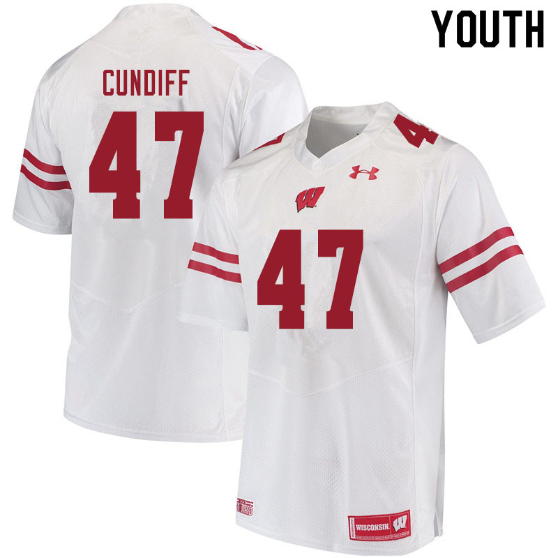 Wisconsin Badgers Youth #47 Clay Cundiff NCAA Under Armour Authentic White College Stitched Football Jersey TG40L61KP